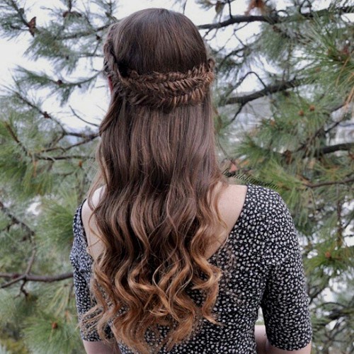 Beautiful Braided Crown Half Updo Hairstyle