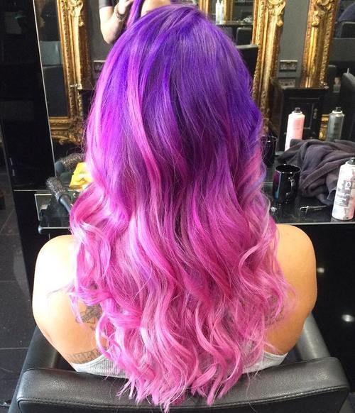 Bright Purple to Pink Ombre Hairstyle