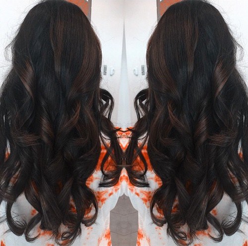 Dark Long Curls with Brown Highlights