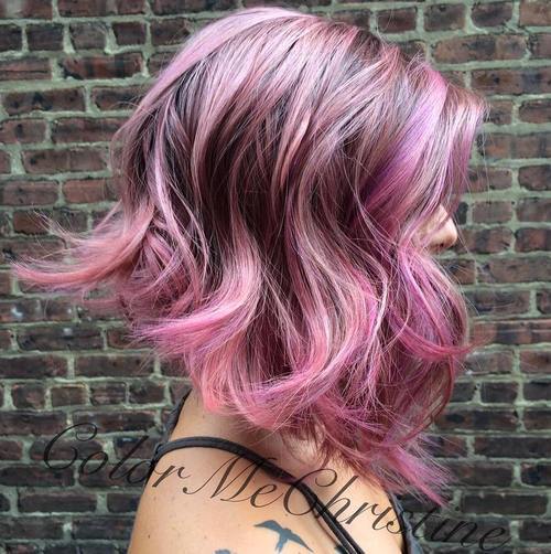 Pretty Pink and Purple Wavy Hairstyle