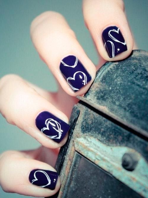 Pretty Short Nail Design with Hearts
