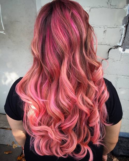 Reddish Brown Hair with Pink Highlights