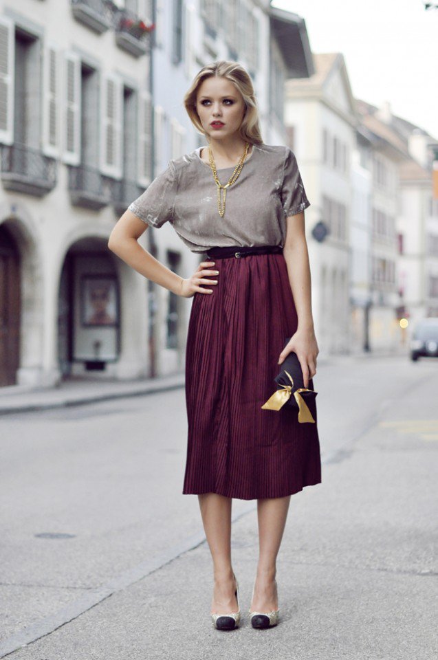 Pretty Velvet Top with Maroon Midi Skirt