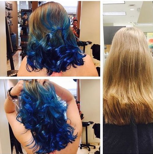 Short blue layered haircut with blonde highlights  Hairstyles   Hairphotocom  Hairstyles  Hairphotocom