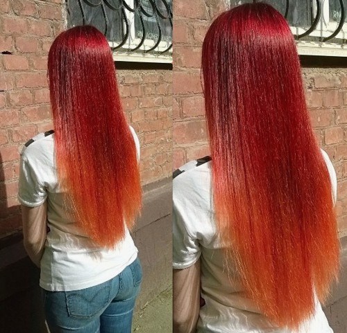 medium length bright red hair