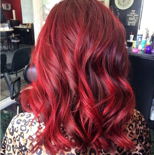 medium length bright red hair