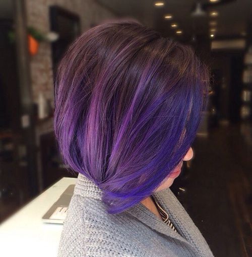 Purple With Blonde Highlights Bob Cut